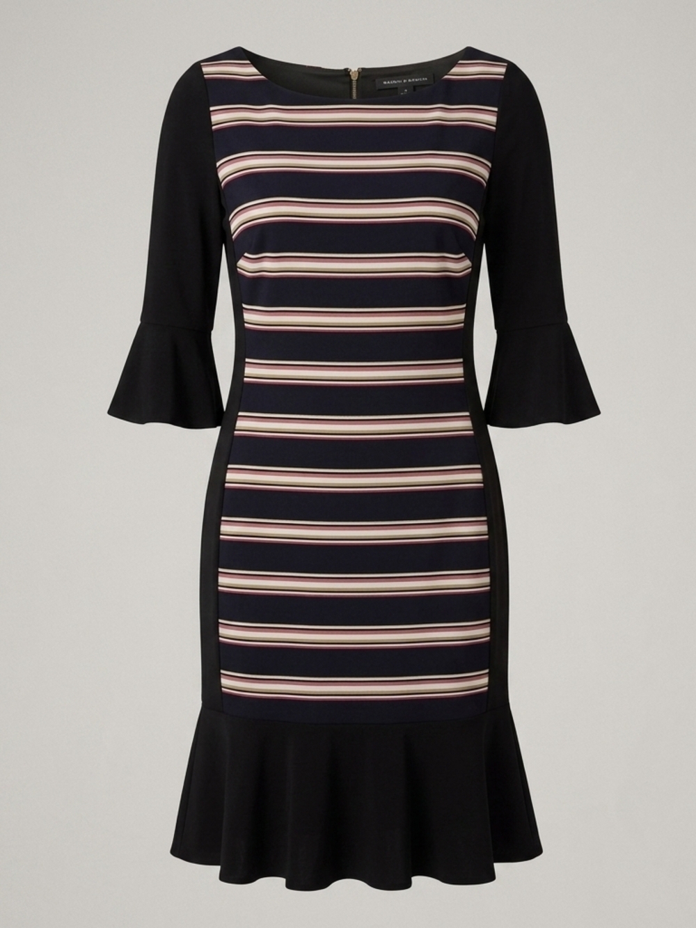 White House Black Market Women's Black Striped Fit-and-Flare Dress